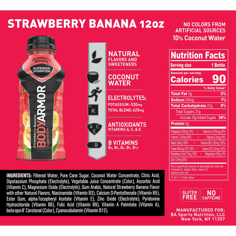 BODYARMOR Sports Drink, Strawberry Banana, 12 fl oz, 8 Ct