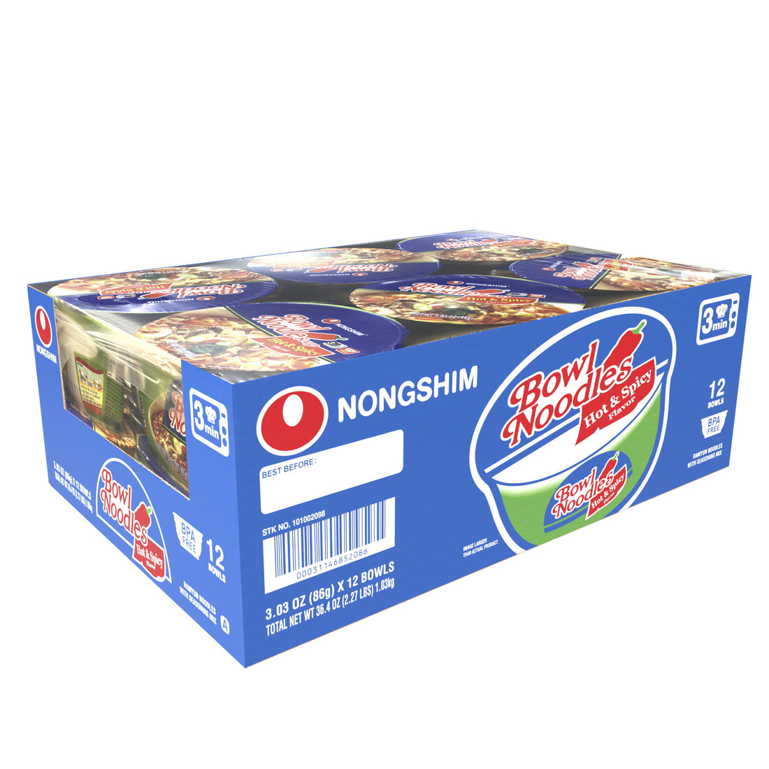 Nongshim Bowl Noodle Hot & Spicy Beef Ramen 12-pack 농심 라면