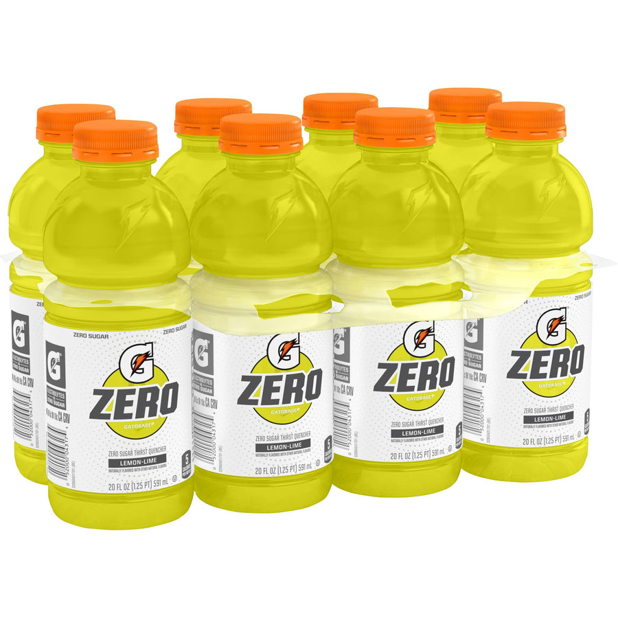 Gatorade G Zero Thirst Quencher, Lemon Lime, 20 oz Bottles, 8 Count