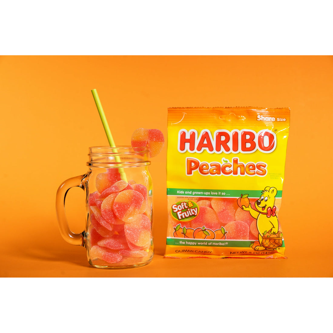 Haribo Peaches Gummi Candy, Pack of 1 8oz Peg Bag