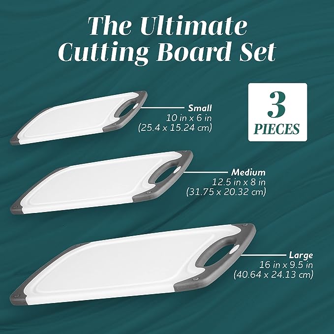 HOMWE Cutting Boards for Kitchen - Chopping Board 3-Pack w/Different Sizes and Non Slip Handles