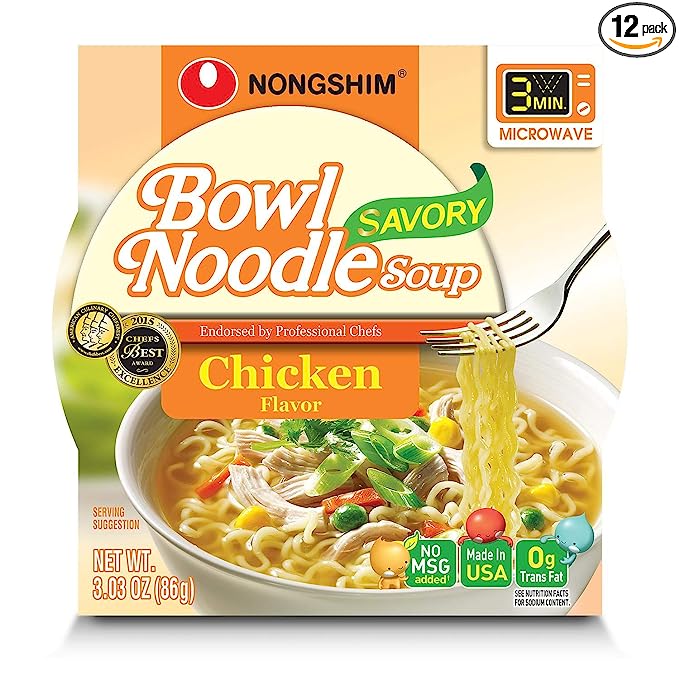 Nongshim Bowl Noodles Chicken Flavor 3.03oz(86g) 12 pack