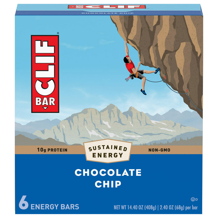 Clif Bar Energy Bars, Chocolate Chip, 10g Protein Bar, 6 Ct, 2.4 oz.