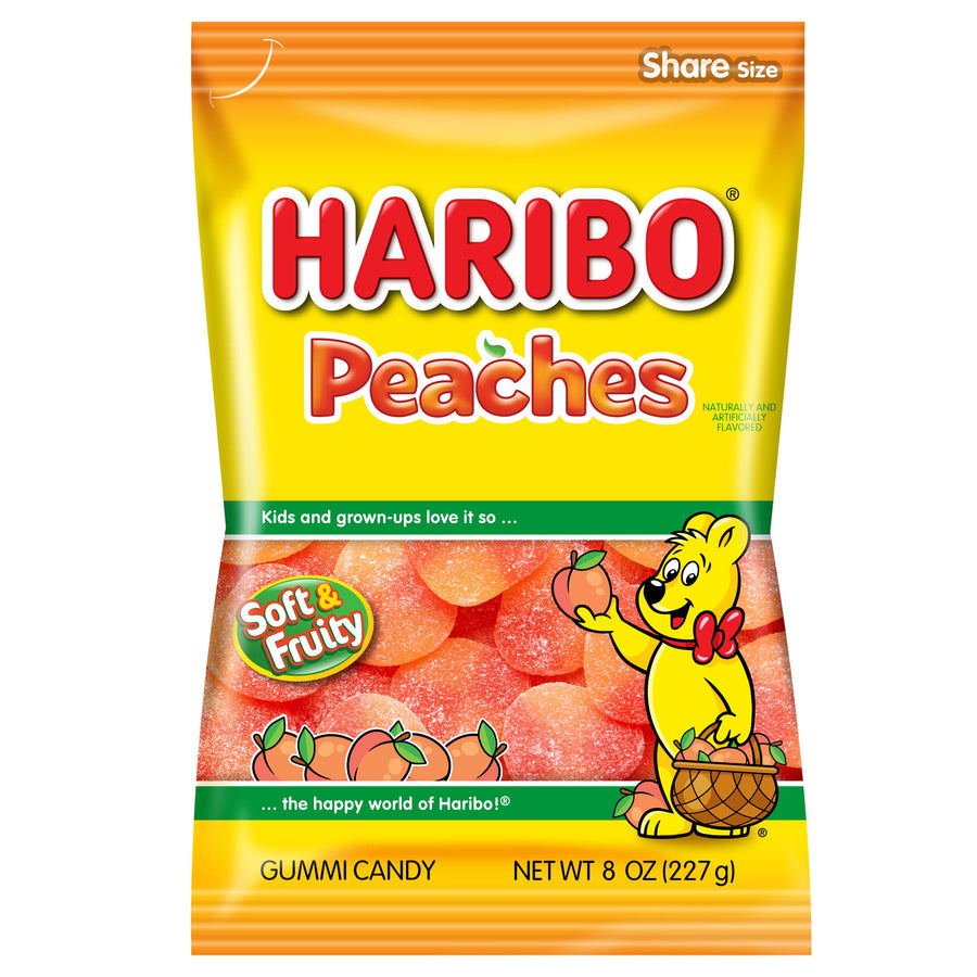 Haribo Peaches Gummi Candy, Pack of 1 8oz Peg Bag