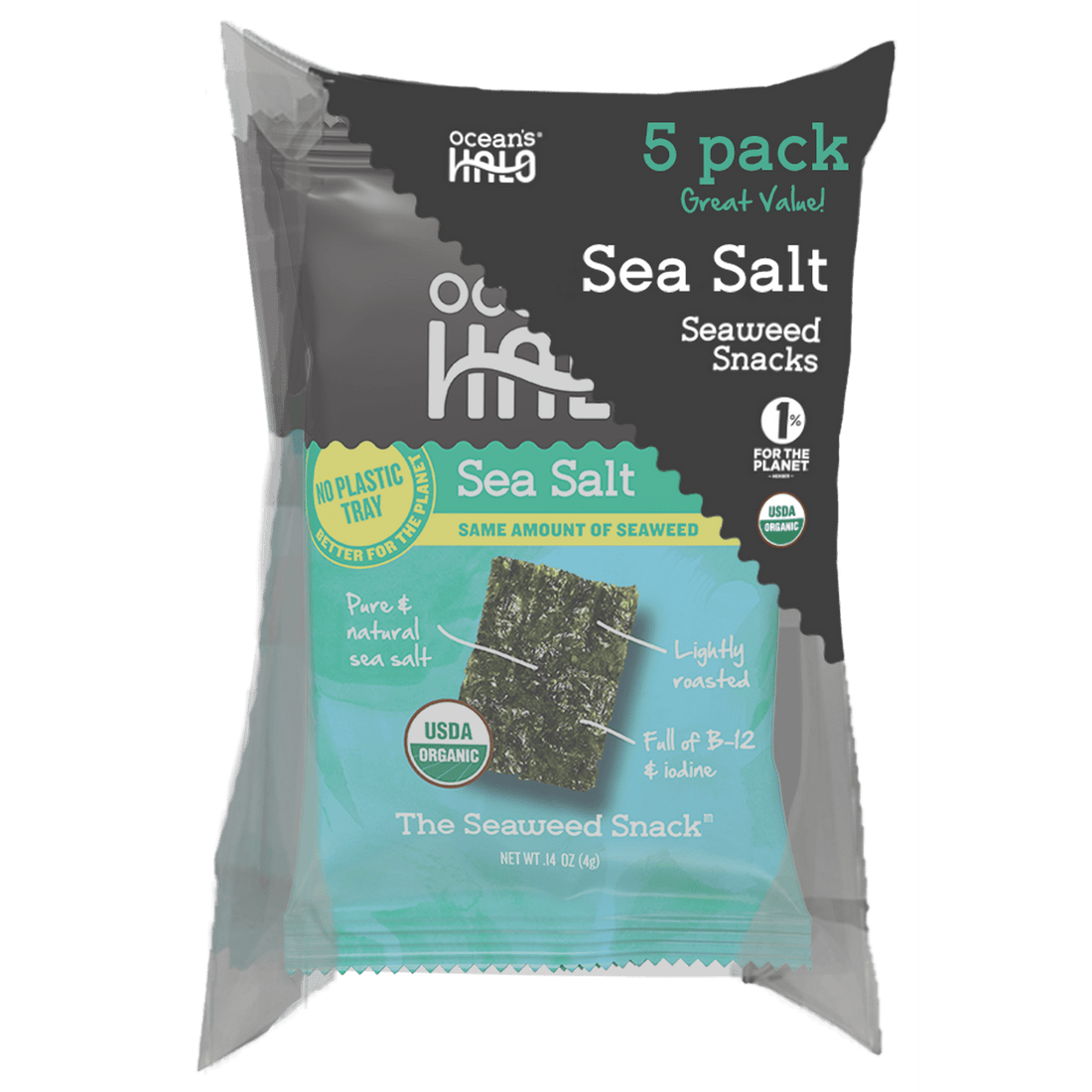 Ocean's Halo, 5pk Seaweed Snack, Healthy Snacks, Sea Salt, Vegan Keto Chips