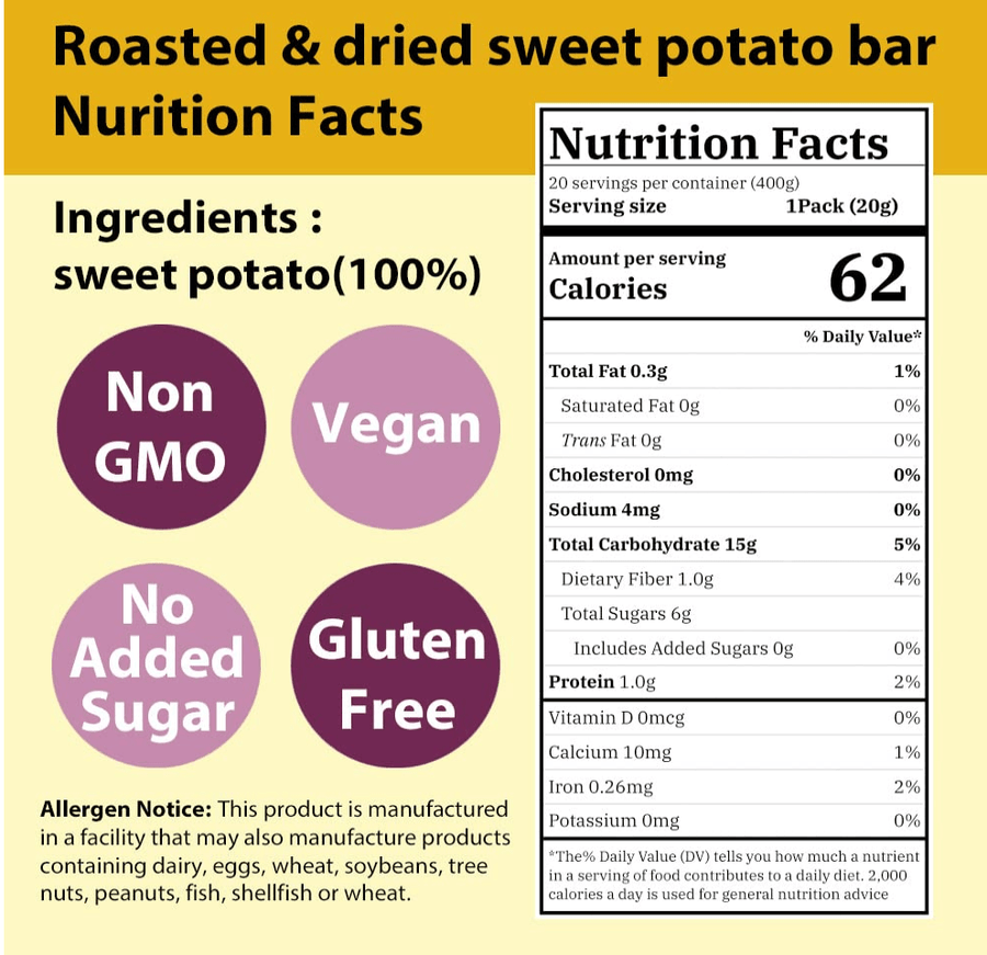 Sweet Potato LowCarb bar 20 Packs 100% low calorie snack