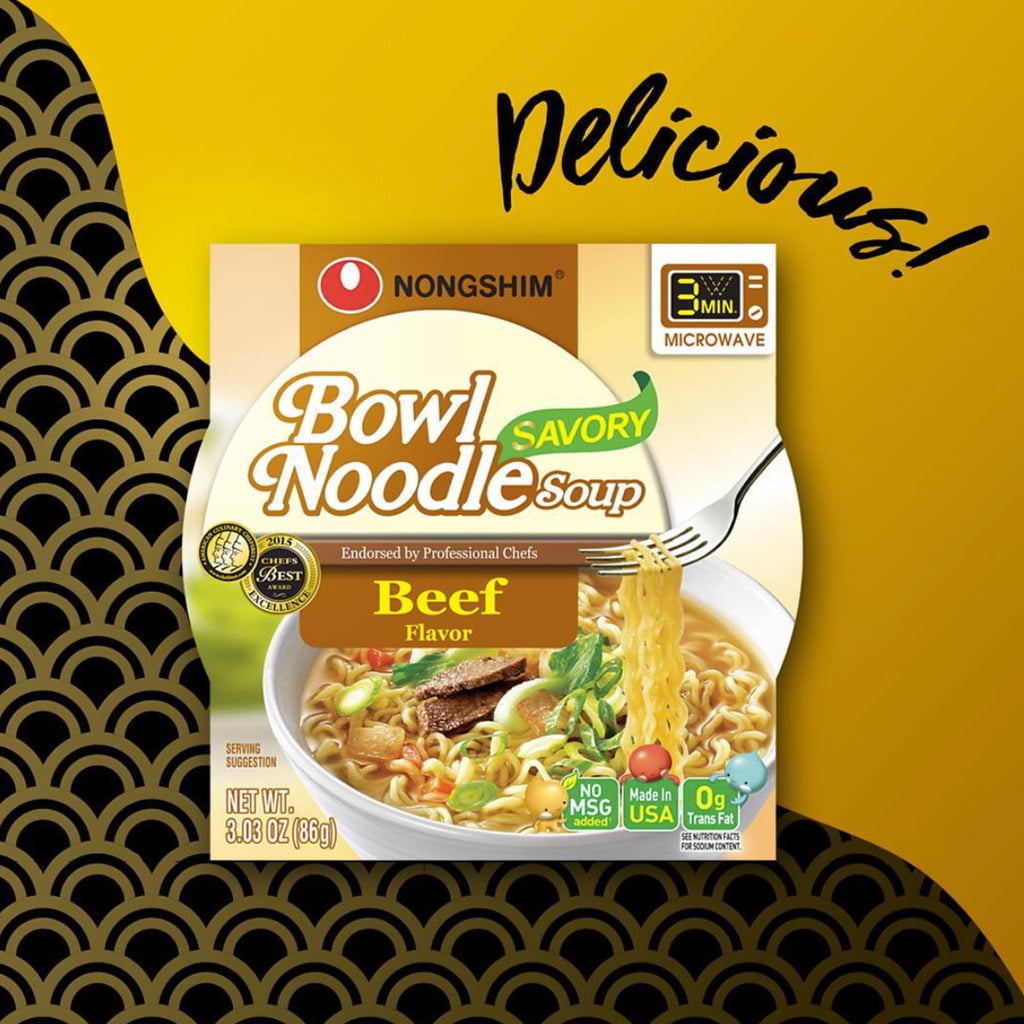 Nongshim Bowl Noodles Savory Beef Flavor 3.03 oz 12-pack 농심 비프 라면