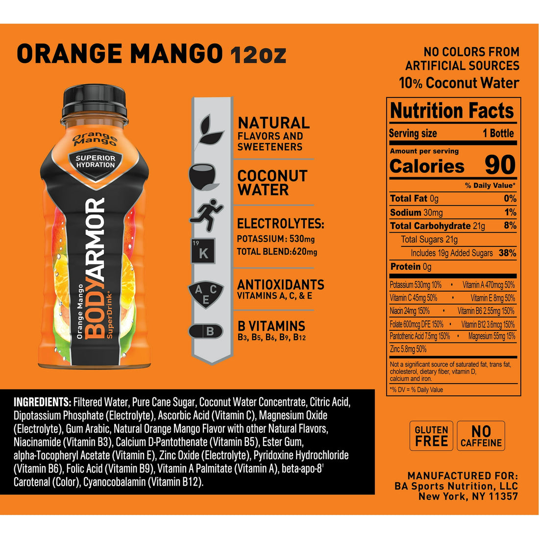 BODYARMOR Sports Drink, Orange Mango, 12 fl oz, 8 Ct