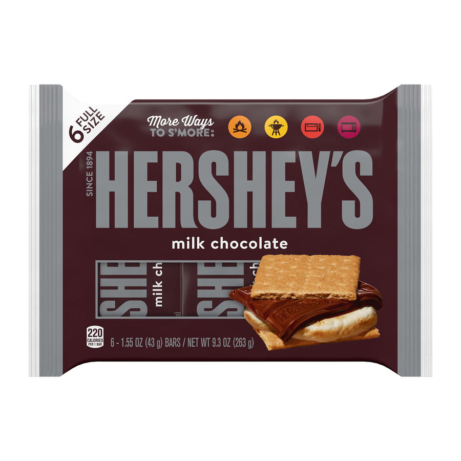 HERSHEY'S, Milk Chocolate Candy, Individually Wrapped, Gluten Free, 1.55 oz, Bars (6 Count)