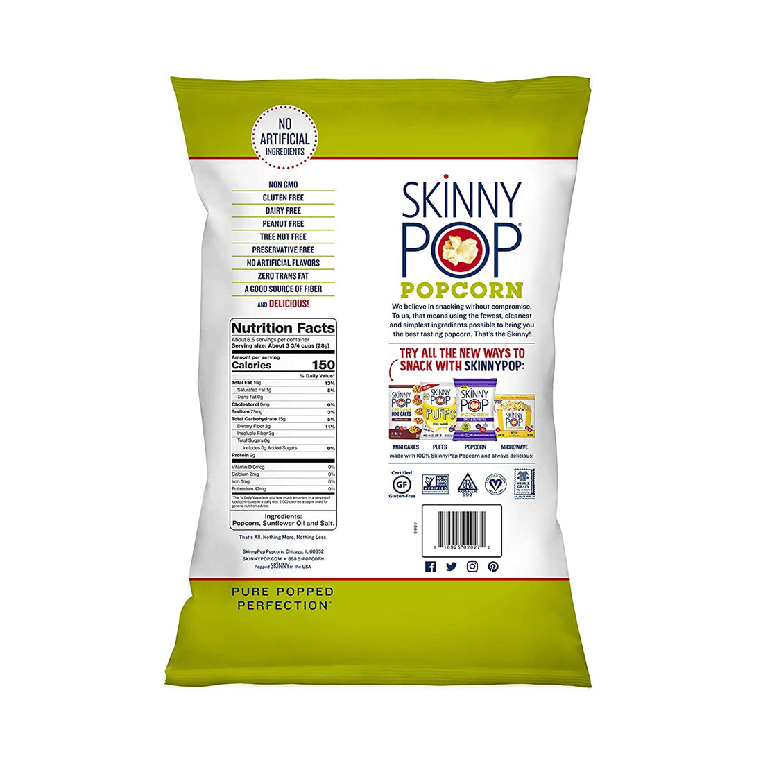 SkinnyPop Gluten-Free Original Popcorn Sharing Size 6.7 oz.