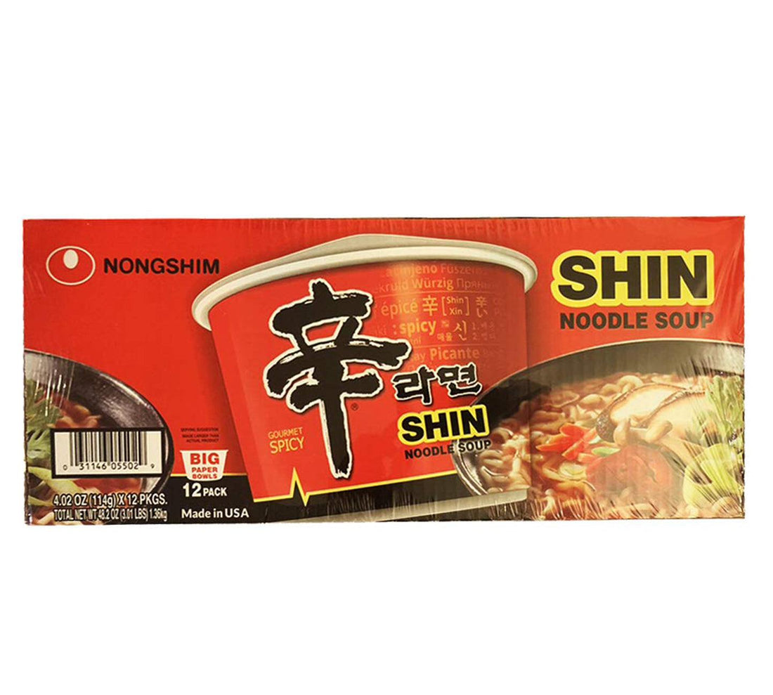 Nongshim 12 Big Bowls 4.02oz/each SHIN Ramen Noodle Soup - Anytime Basket