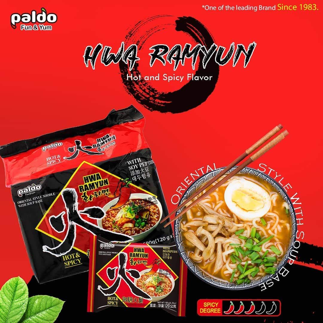 Paldo Hwa Ramen Hot & Spicy with Soy Peptide 4.23oz(120g) x 5 Packs - Anytime Basket