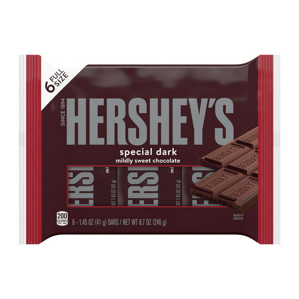 HERSHEY'S, SPECIAL DARK Mildly Sweet Chocolate Candy, Individually Wrapped, 1.45 oz, Bars (6 Count)