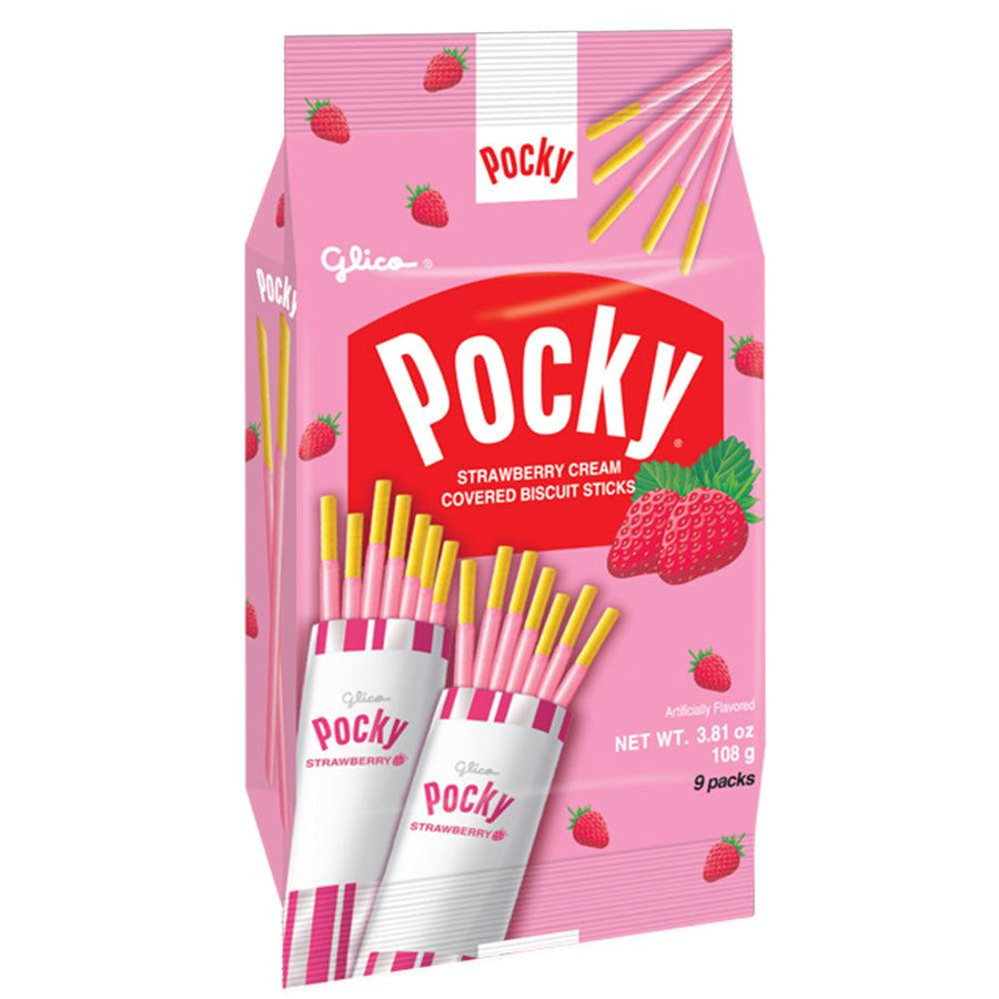 Gilco Pocky Strawberry Cream Covered Biscuit Sticks 0.42oz(12g) x 9 Pcs - Anytime Basket