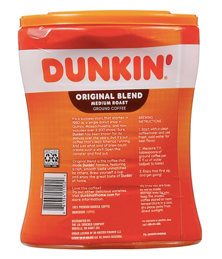 Dunkin Donuts Original Coffee Canister - 30 Oz