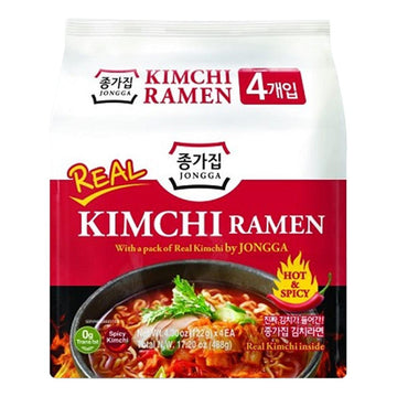 Jongga Kimchi Ramen 4.3oz(122g) x 4 Packs - Anytime Basket