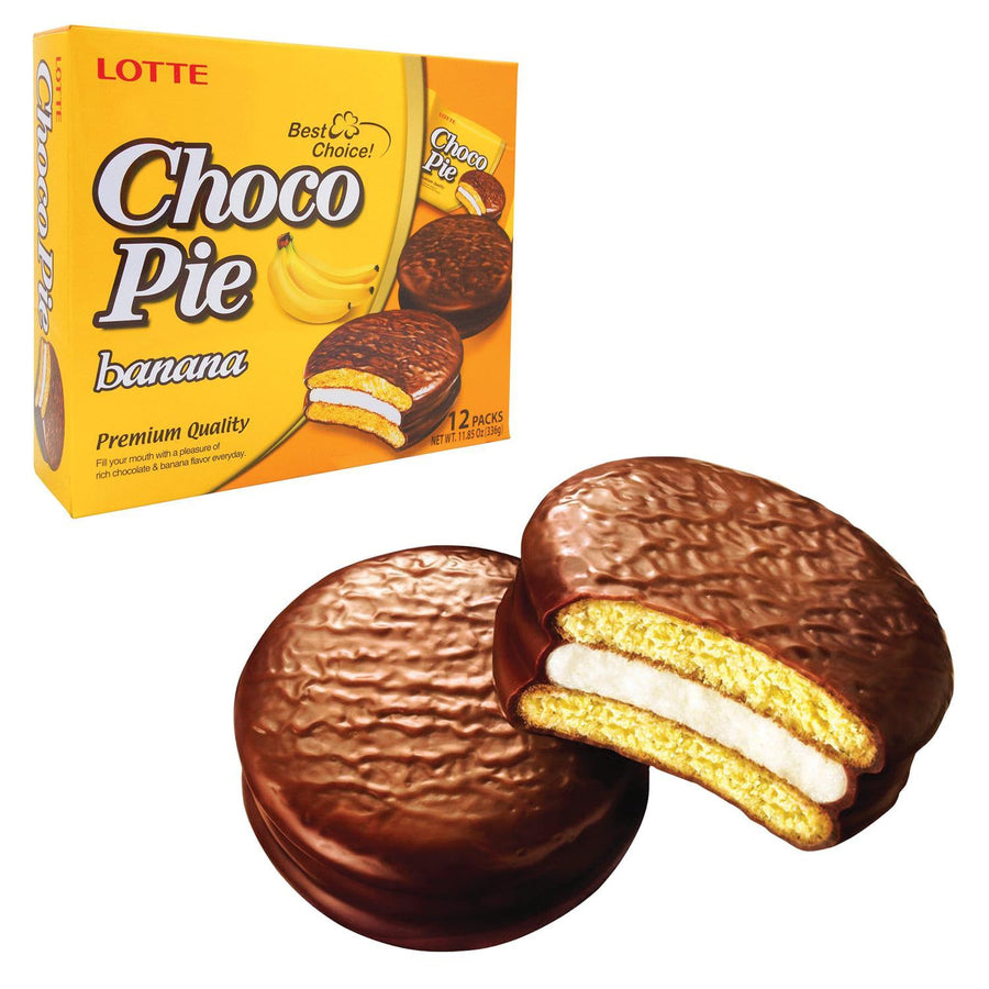 Lotte Choco Pie Banana 0.98oz(28g) x 12 Pcs - Anytime Basket