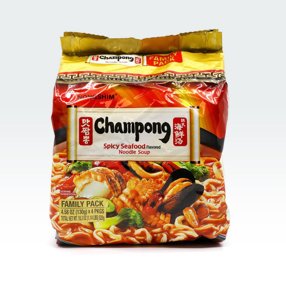 Nongshim Champong Spicy Seafood Noodle Soup 4.58oz(130g) x 4 Packs - Anytime Basket