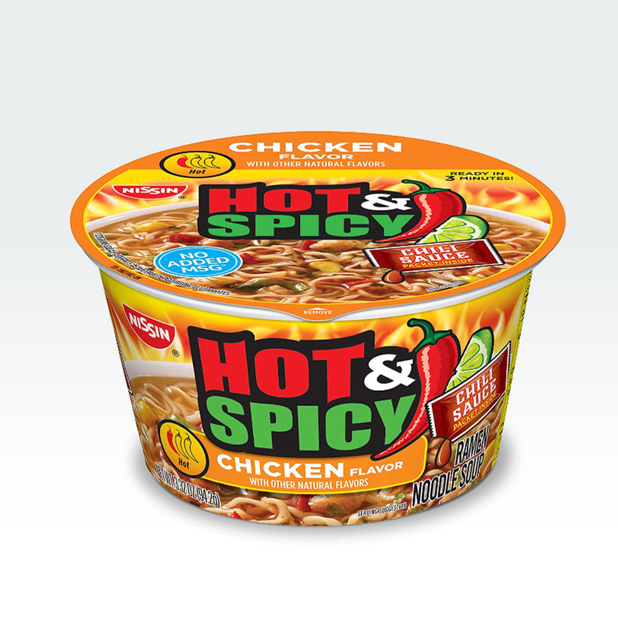 Nissin Bowl Noodles Hot & Spicy Chicken Flavor Ramen Noodle Soup, 3.32 Oz