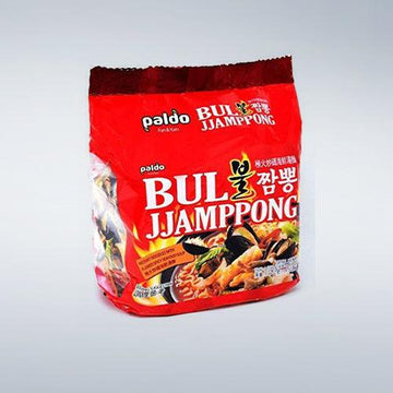Paldo Bul Jjamppong Noodle Soup, Spicy Seafood Flavor 4.9oz(139g) x 4 Packs - Anytime Basket