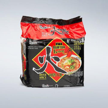 Paldo Hwa Ramen Hot & Spicy with Soy Peptide 4.23oz(120g) x 5 Packs - Anytime Basket