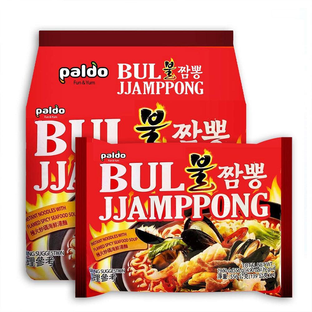 Paldo Bul Jjamppong Noodle Soup, Spicy Seafood Flavor 4.9oz(139g) x 4 Packs - Anytime Basket