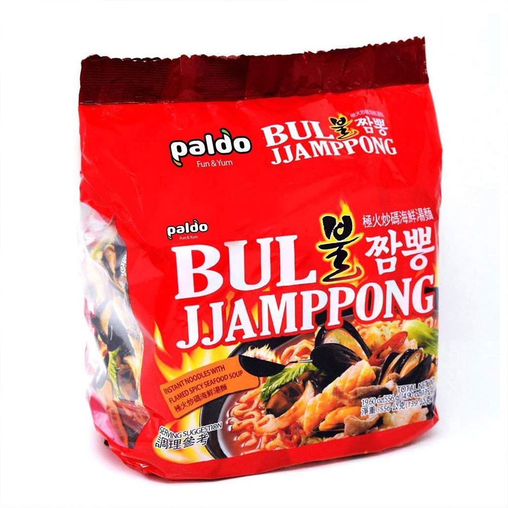 Paldo Bul Jjamppong Noodle Soup, Spicy Seafood Flavor 4.9oz(139g) x 4 Packs - Anytime Basket