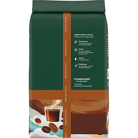 Starbucks Breakfast Blend 100% Arabica Medium Roast Ground Coffee Bag - 18 Oz